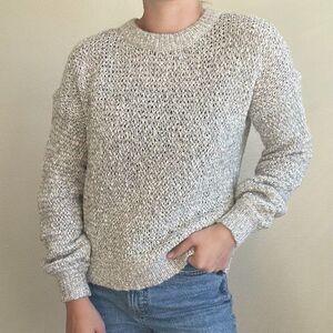 Madewell Womens Gray White Wool Blend Sheer Winter Soft Crewneck Sweater Sz S